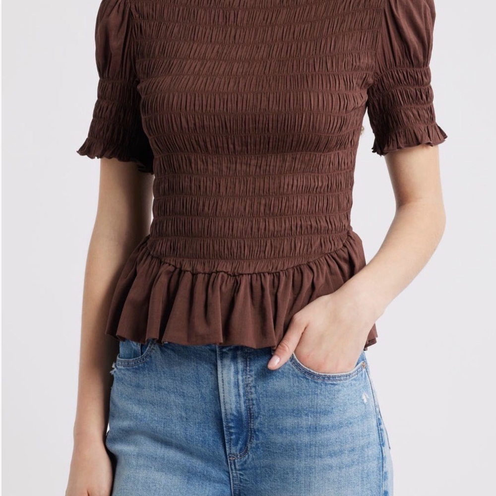 Reformation Women's Aggie Smocked Ruffle Hem Top